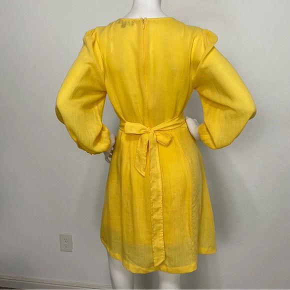 Lulus Boho Aja Golden Yellow Three-Quarter Balloon Sleeve Preppy Dress Size M - Picture 7 of 11